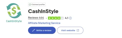 CashInStyle Trustpilot rating: 4.1 out of 5 stars from 444 reviews, claimed profile