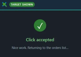 SerpClix ClickSense showing a green Click accepted message after a task finished
