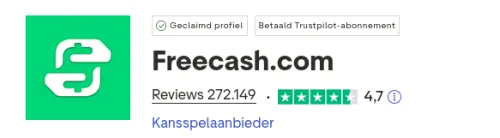 Avaliacao do Freecash no Trustpilot: 4.7 de 5 estrelas com 272,149 avaliacoes